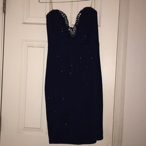 Navy Blue Sparkly Dress with Rhinestone Detail